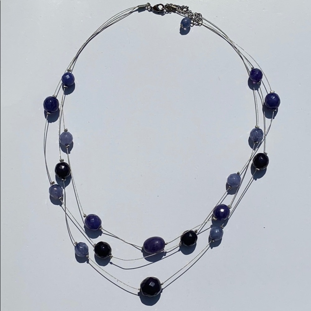 3/$15 - Blue beaded silver toned necklace